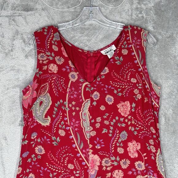 American Ange Dress Womens 10 Red Pink Paisley Asymmetric Midi‎ 90s Y2K Vintage - Picture 5 of 9